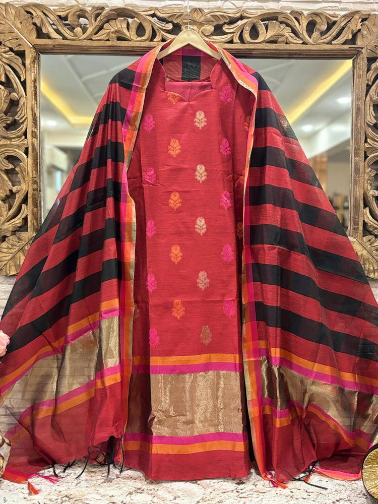 bnarasi-silk-jamdani-a-line-suit-set-with-cotton-lining-pockets-paired-with-chanderi-dupatta-maroon-1
