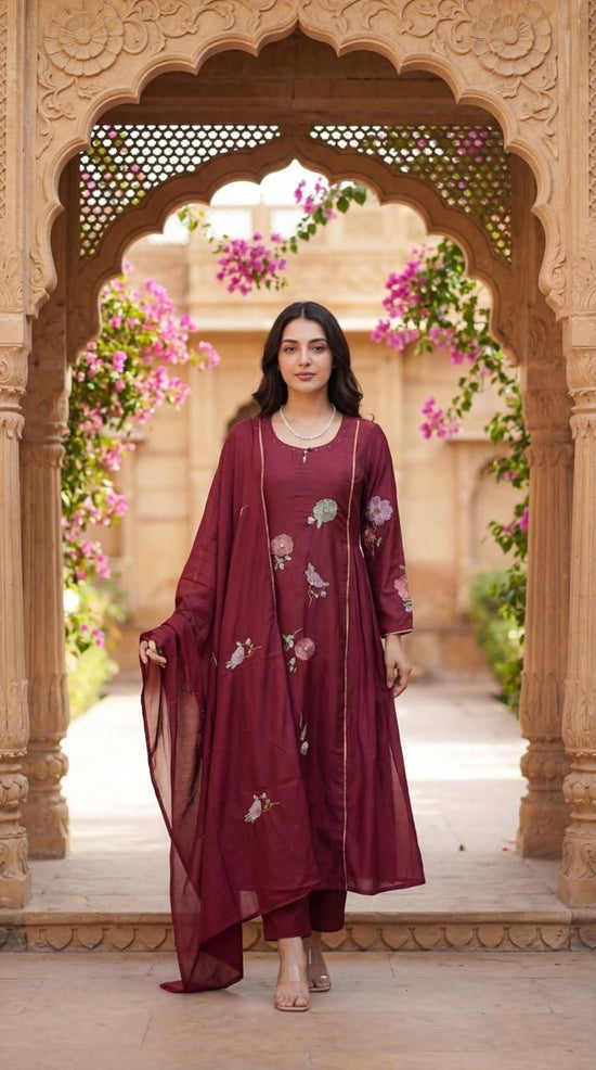chanderi-embroidered-a-line-suit-set-with-lining-side-gathers-maroon-2