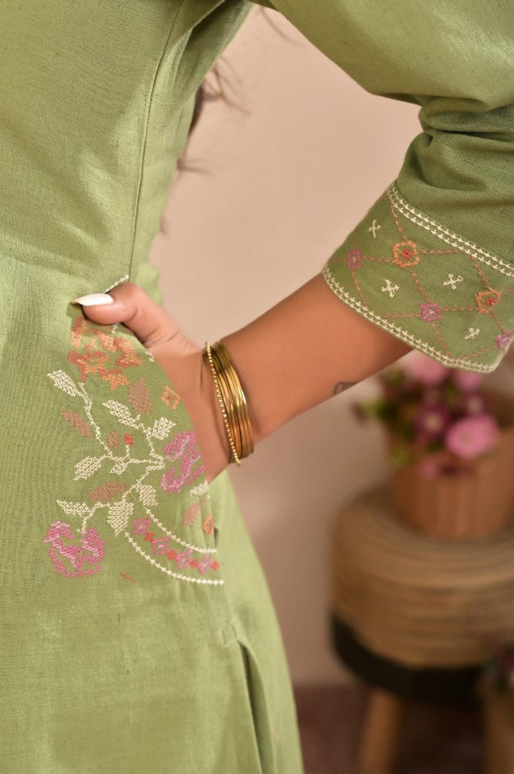 cotton-flex-a-line-cross-stitch-embroidered-pant-set-with-pockets-green-4