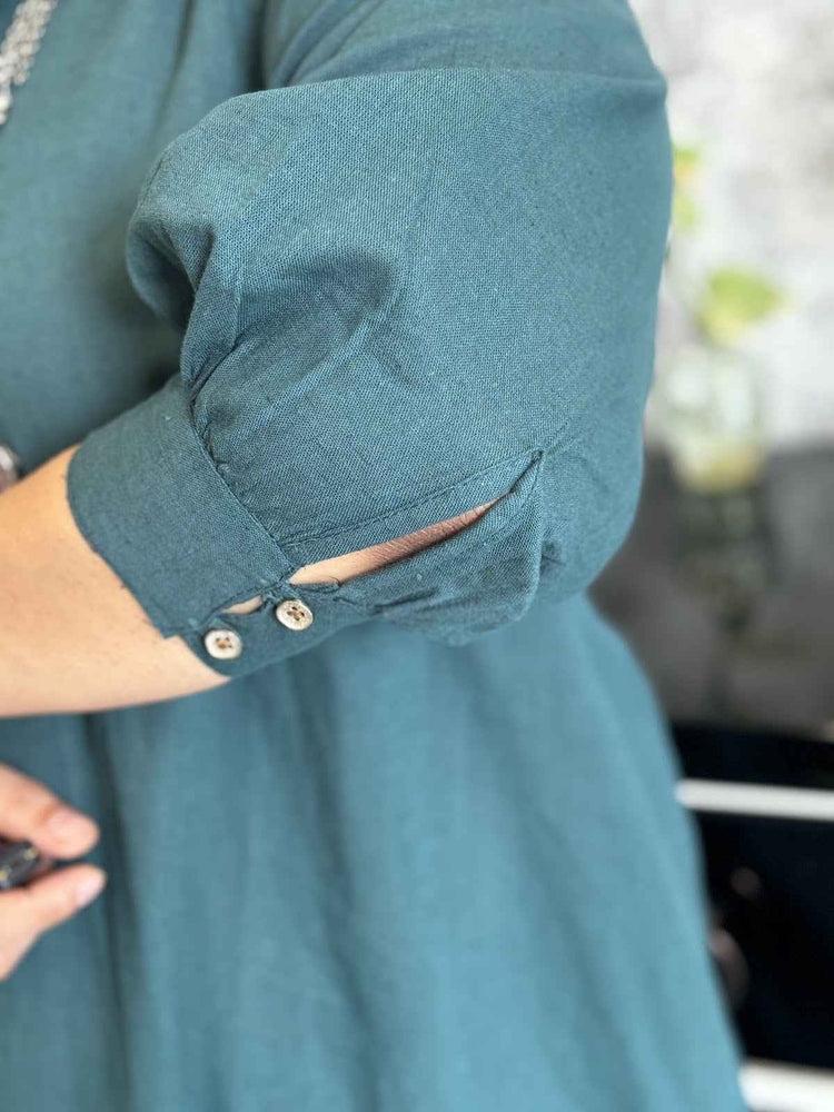 cotton-handloom-a-line-embroidered-oversized-dress-teal-green-3
