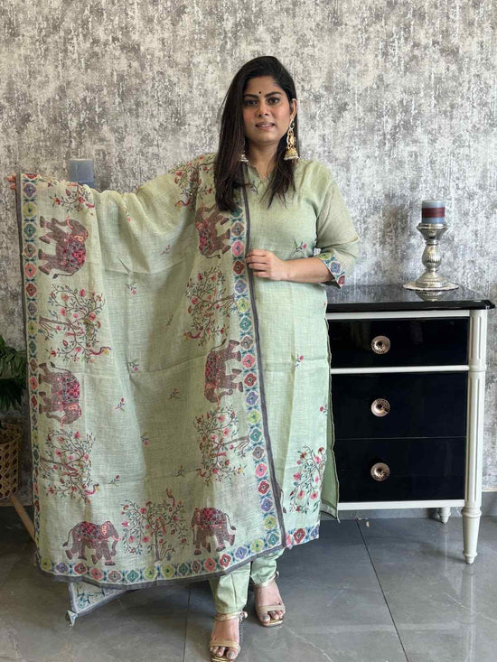 cotton-linen-katha-work-straight-suit-set-with-lining-green-1