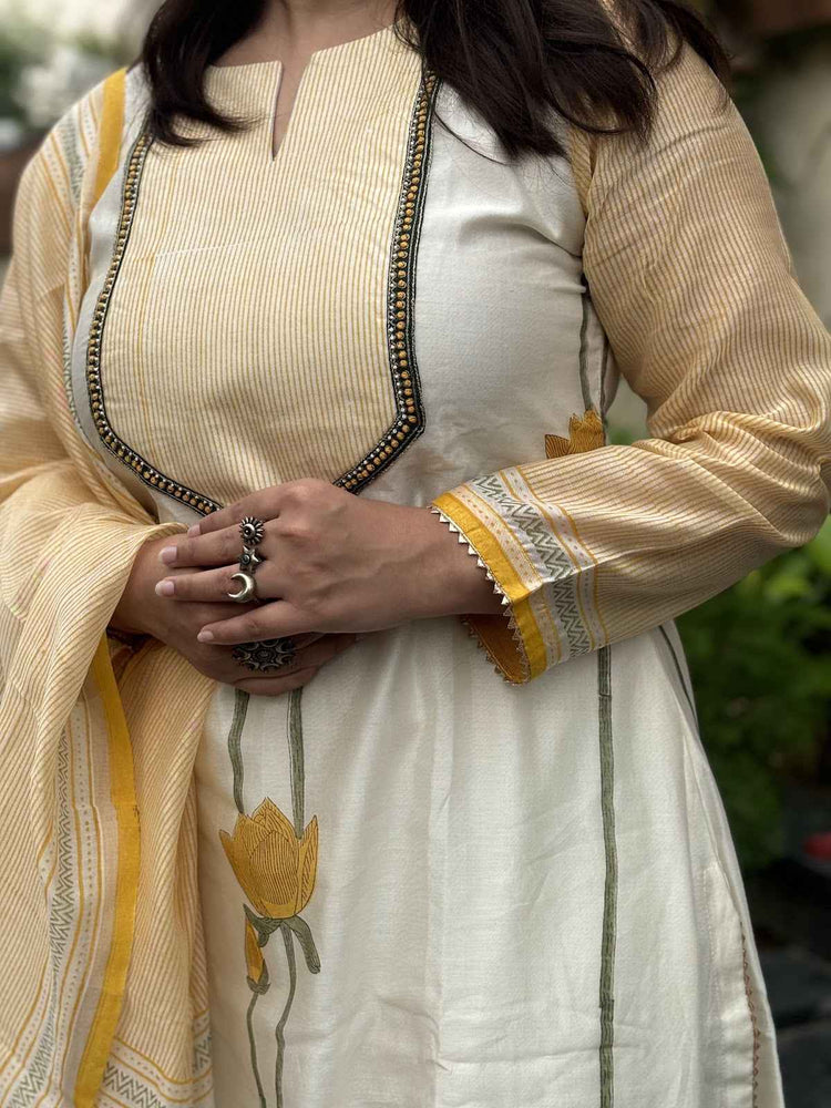 exclusive-chanderi-hand-block-print-a-line-suit-set-off-white-and-yellow-2