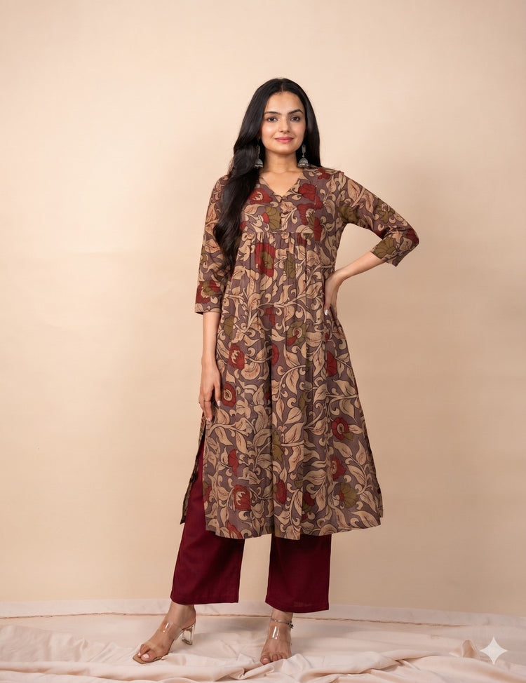 kalamkari-print-pure-cotton-pant-set-brown-1