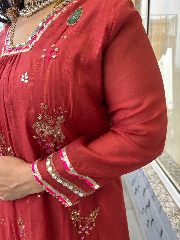 mul-chanderi-embroidered-a-line-suit-set-with-cotton-lurex-lining-chanderi-colour-block-dupatta-rust-3