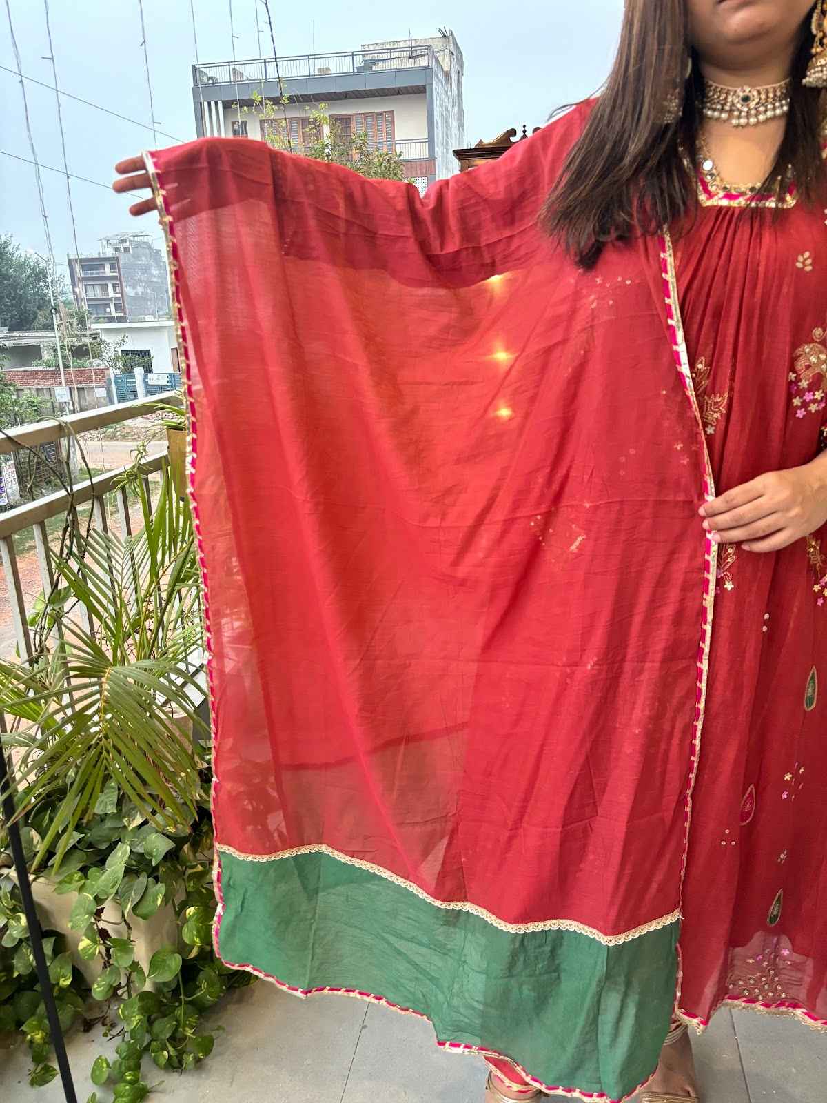 mul-chanderi-embroidered-a-line-suit-set-with-cotton-lurex-lining-chanderi-colour-block-dupatta-rust-5