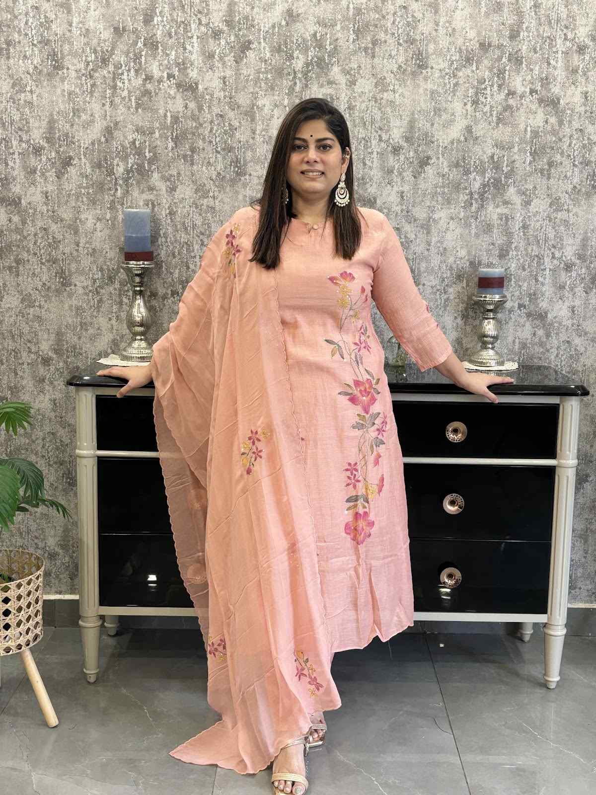 mul-chanderi-hand-painted-katha-stitch-a-line-suit-set-peach-1