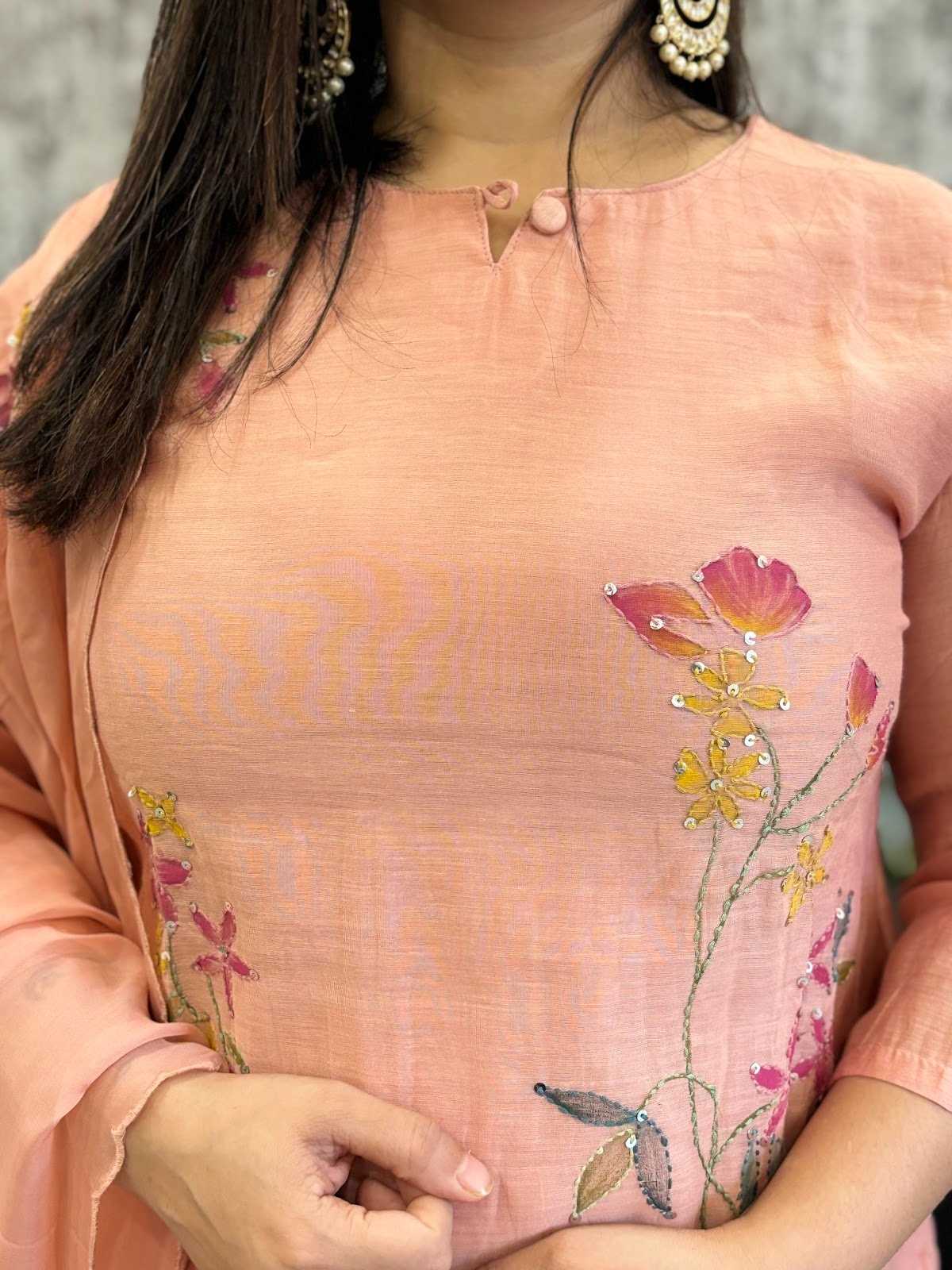 mul-chanderi-hand-painted-katha-stitch-a-line-suit-set-peach-2