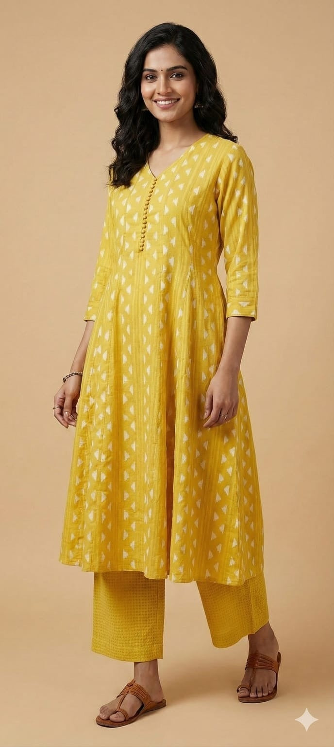 premium-cotton-jamdani-anarkali-style-pant-set-yellow-1