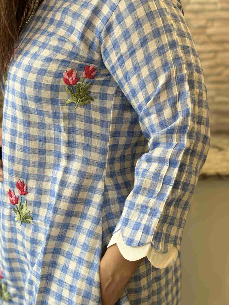 premium-handloom-checks-hand-embroidered-a-line-dress-with-pockets-blue-3