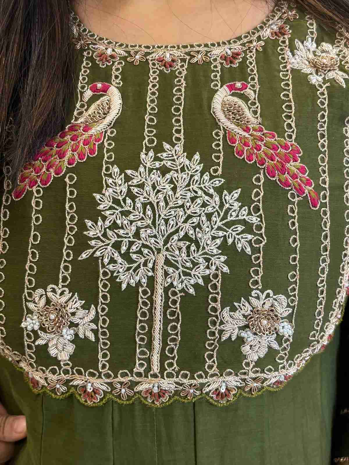 pure-bananas-mul-chanderi-zardozi-spring-work-hand-embroidered-a-line-suit-set-dark-mehendi-green-2