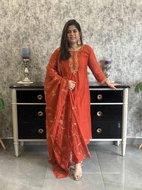 pure-banaras-mul-chanderi-a-line-suit-set-paired-with-pure-mul-chanderi-embroidered-dupatta-rust-1