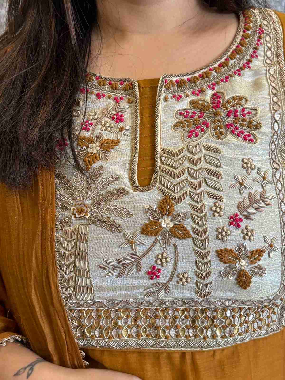 pure-banaras-mul-chanderi-hand-embroidered-suit-set-golden-brown-2