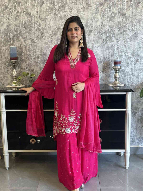 pure-chinnon-hand-embroidered-short-kurta-palazzo-suit-set-rani-1