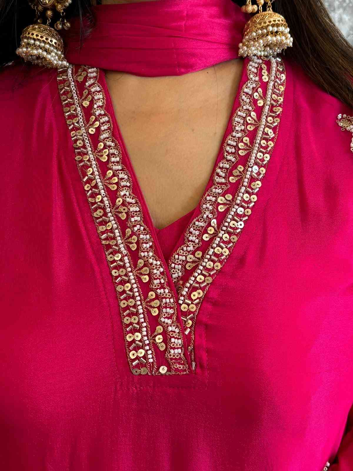 pure-chinnon-hand-embroidered-short-kurta-palazzo-suit-set-rani-2