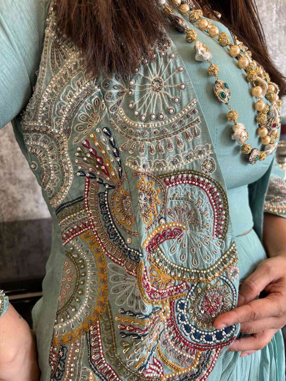 pure-chinnon-skirt-with-dola-silk-hand-embroidered-jacket-dola-silk-padded-blouse-2