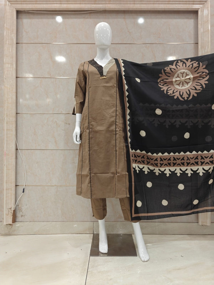 pure-cotton-a-line-suit-set-with-printed-dupatta-embroidered-neck-brown-1