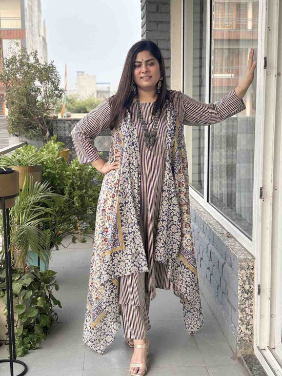 pure-cotton-anarkali-style-pant-set-with-mul-cotton-kalamkari-print-shrug-navy-blue-1