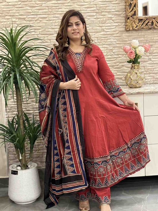 pure-cotton-anarkali-with-embroidered-lacing-fringe-laces-maroon-2
