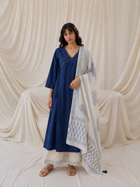 pure-cotton-angrakha-style-hand-embroidered-a-line-suit-set-with-both-side-pockets-hand-block-print-trousers-dupatta-navy-blue-2