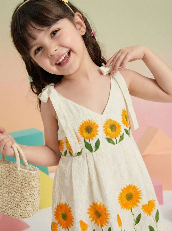 Pure Cotton Dobby Hand Brush Paint Dress in Beige