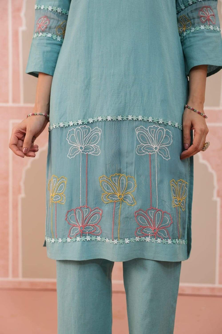 pure-cotton-embroidered-pant-set-with-organza-embroidered-patch-work-blue-3