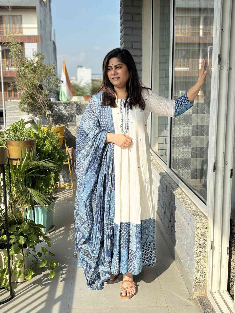pure-cotton-embroidered-patch-work-gown-with-cotton-crush-indigo-dupatta-white-1