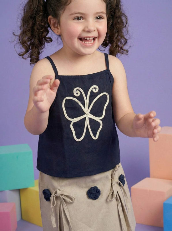 Pure cotton embroidered skirt and top set in Black