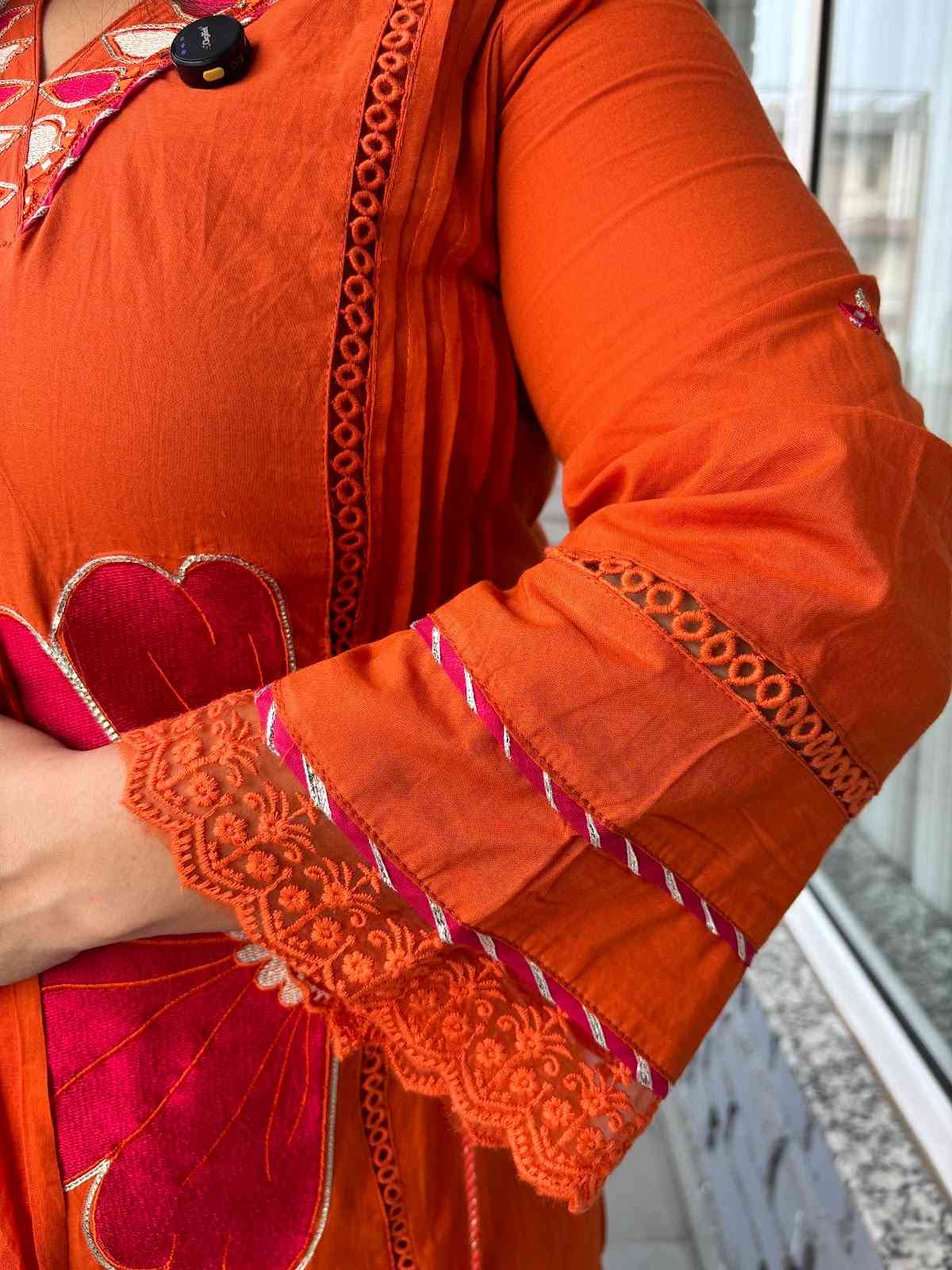 pure-cotton-embroidered-suit-set-with-tassels-on-sides-paired-with-mul-cotton-hand-painted-dupatta-orange-3