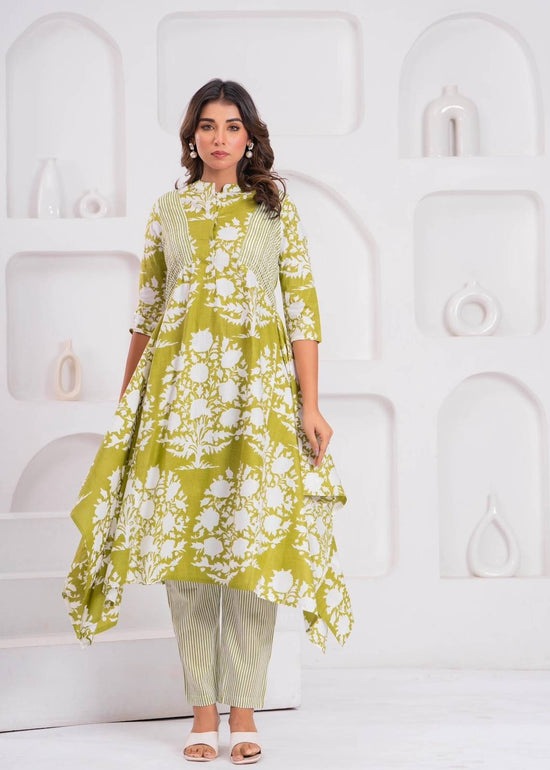 Pure Cotton Handkerchief Style Suit Set in Green