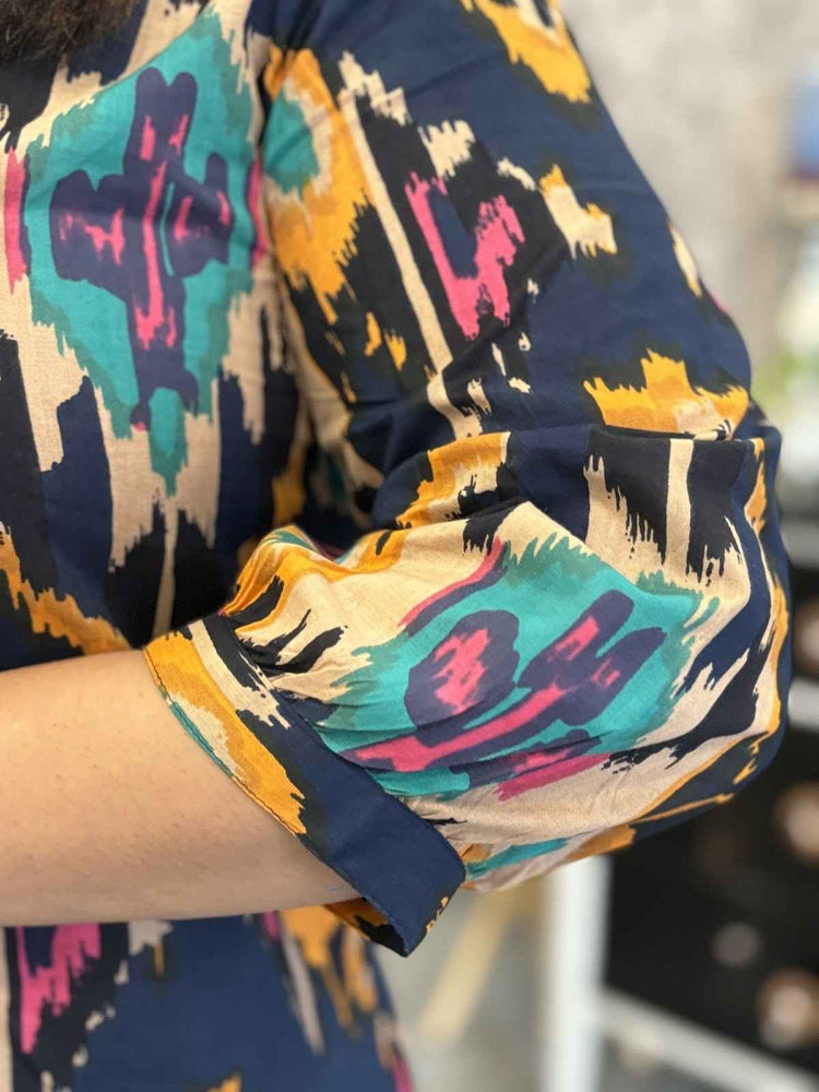 pure-cotton-ikkat-print-a-line-co-ord-set-blue-3