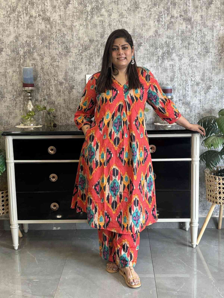 pure-cotton-ikkat-print-a-line-co-ord-set-rust-orange-2
