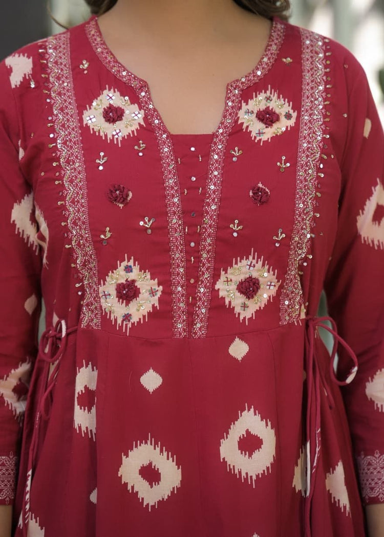 pure-cotton-ikkat-print-embroidered-anarkali-maroon-3