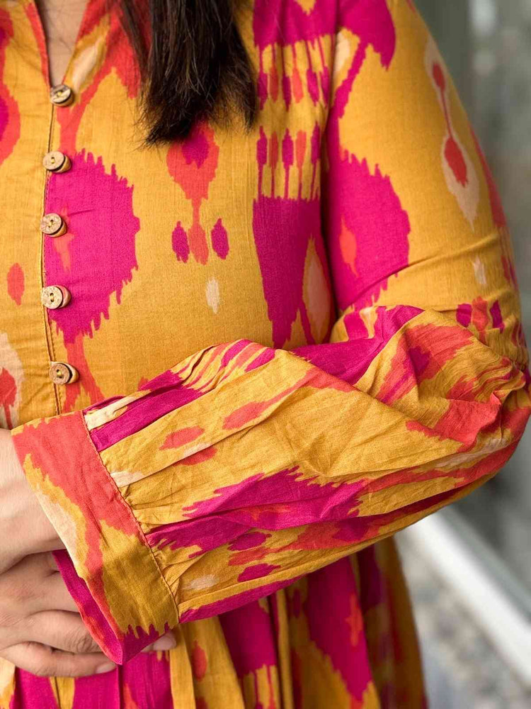 pure-cotton-ikkat-print-tiered-floor-length-dress-mustard-4