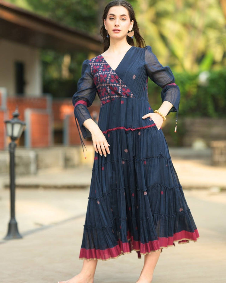 pure-cotton-jamdani-dress-with-both-side-pockets-navy-blue-2