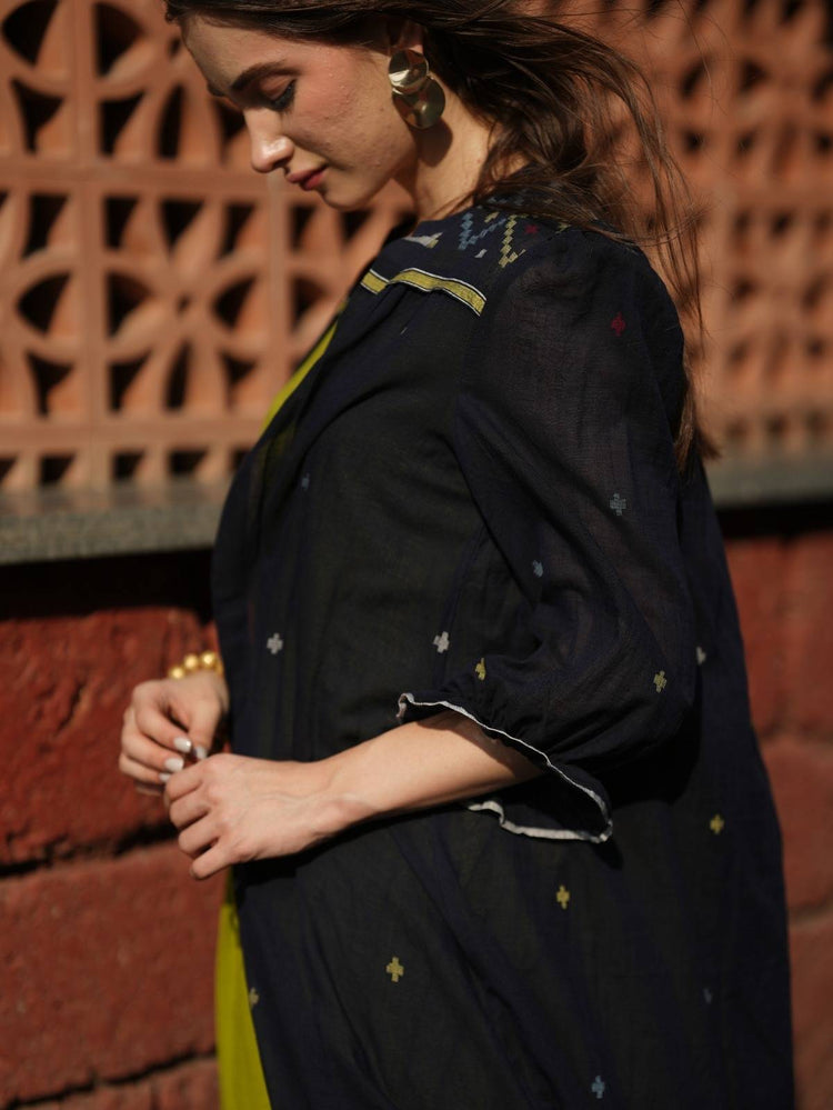 pure-cotton-jamdani-dress-with-shrug-blue-4