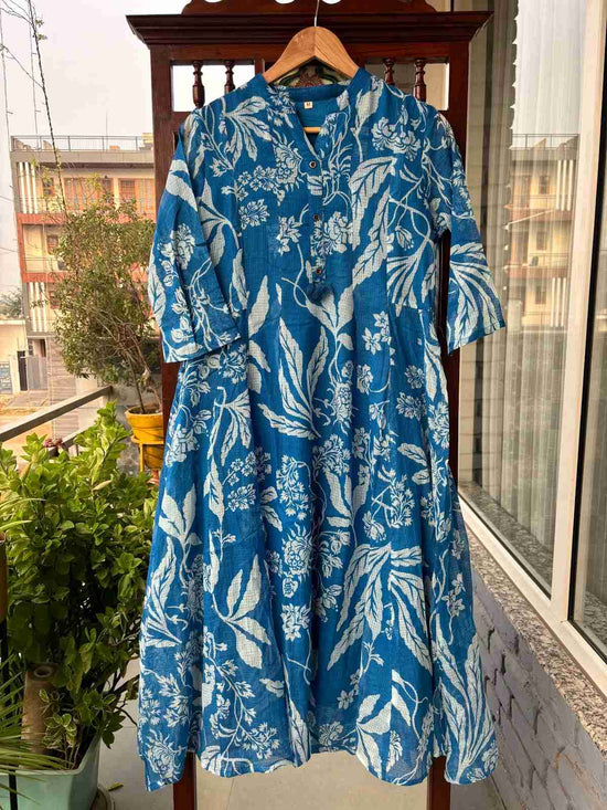pure-cotton-kota-doria-anarkali-dress-with-pockets-blue-1