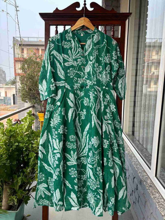 pure-cotton-kota-doria-anarkali-dress-with-pockets-green-1