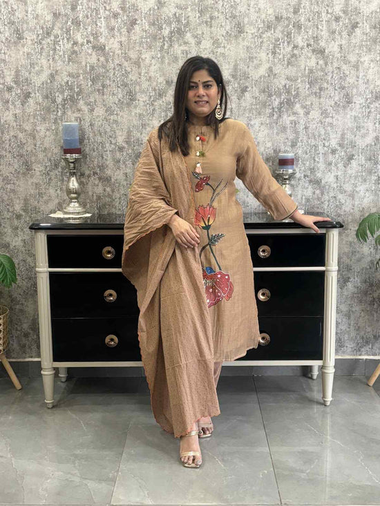 pure-mul-chanderi-hand-brush-painted-hand-embroidered-a-line-suit-set-brown-1