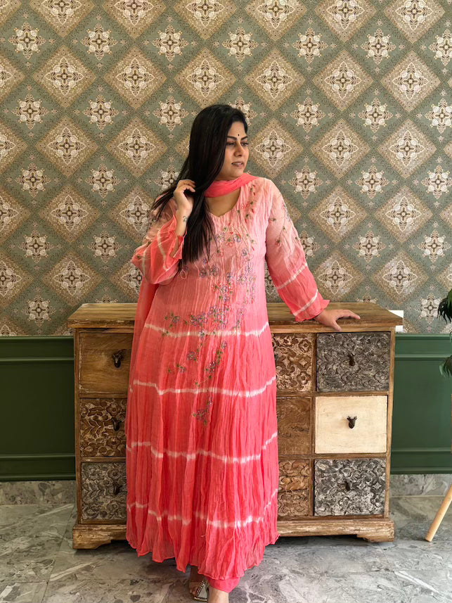 pure-mulchanderi-shibori-print-crushed-fabric-hand-embroidered-gown-paired-with-cotton-pant-and-chiffon-dupatta-peach-1