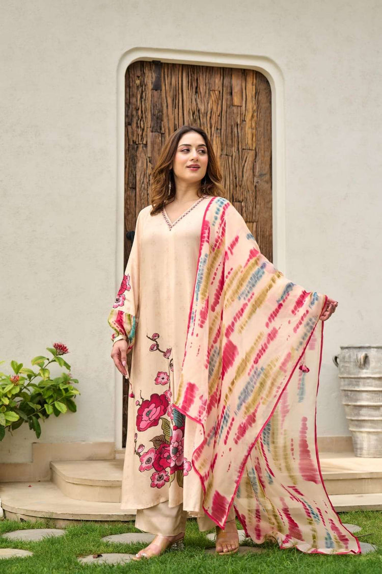 pure-muslin-digital-print-a-line-suit-set-paired-with-pure-viscose-organza-shibori-print-dupatta-beige-2