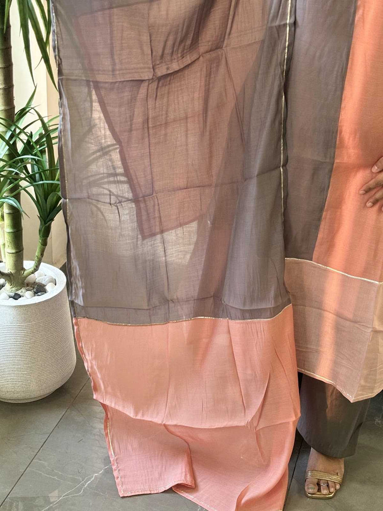 surat-mul-chanderi-a-line-block-gota-work-suit-set-with-mul-cotton-lining-peach-and-grey-3