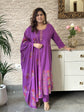 Mul Cotton Digital Print Embroidered Anarkali in Purple