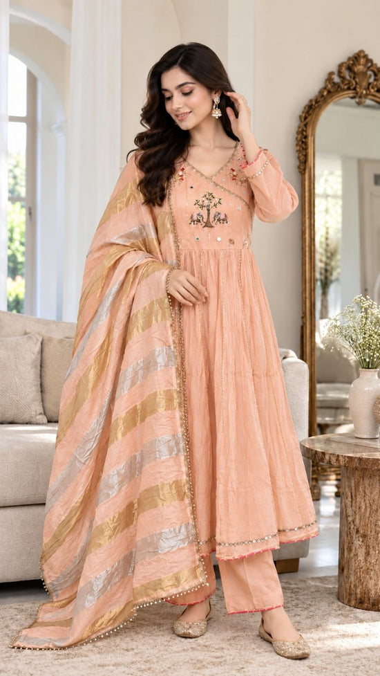 angrakha-style-embroidered-mul-chanderi-suit-set-with-gathers-and-cotton-lurex-lining-paired-with-tissue-dupatta-peach-1
