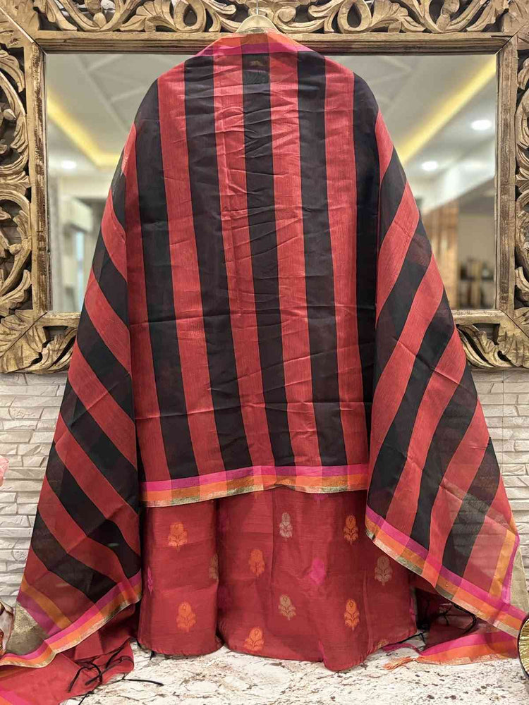 banarsi-silk-jamdani-a-line-suit-set-with-cotton-lining-paired-with-silk-striped-dupatta-maroon-4