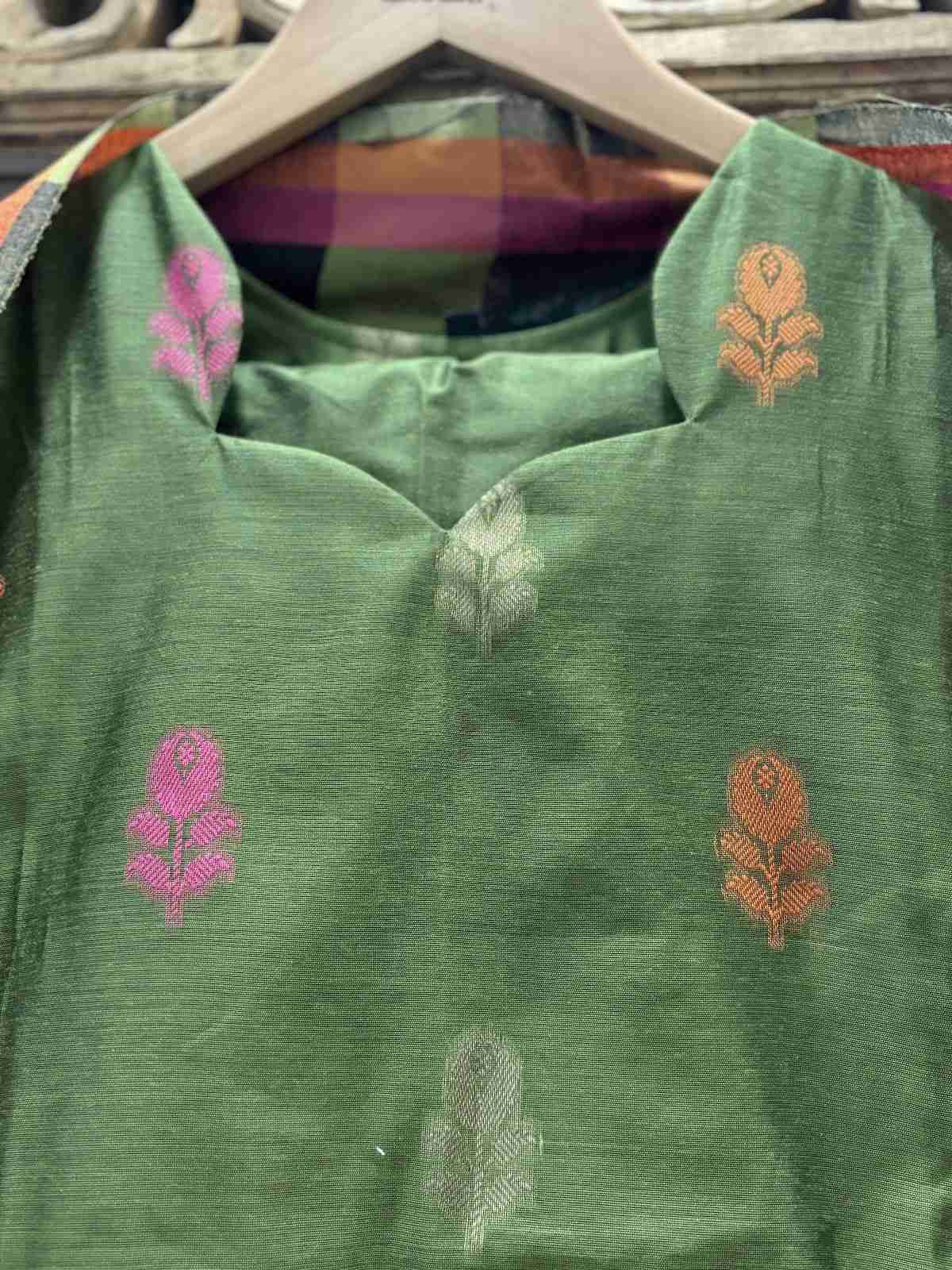 banarsi-silk-jamdani-a-line-suit-set-with-cotton-lining-paired-with-silk-striped-dupatta-megendi-green-3