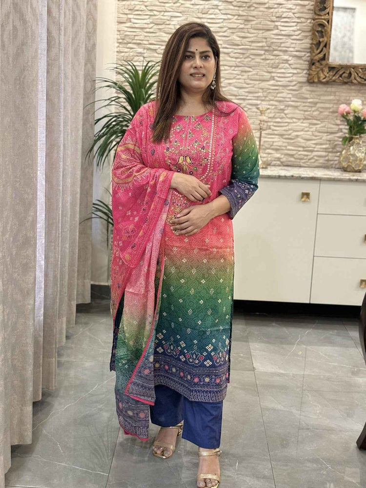 bandhni-print-ombre-shade-knot-work-cotton-straight-fit-suit-set-rani-2