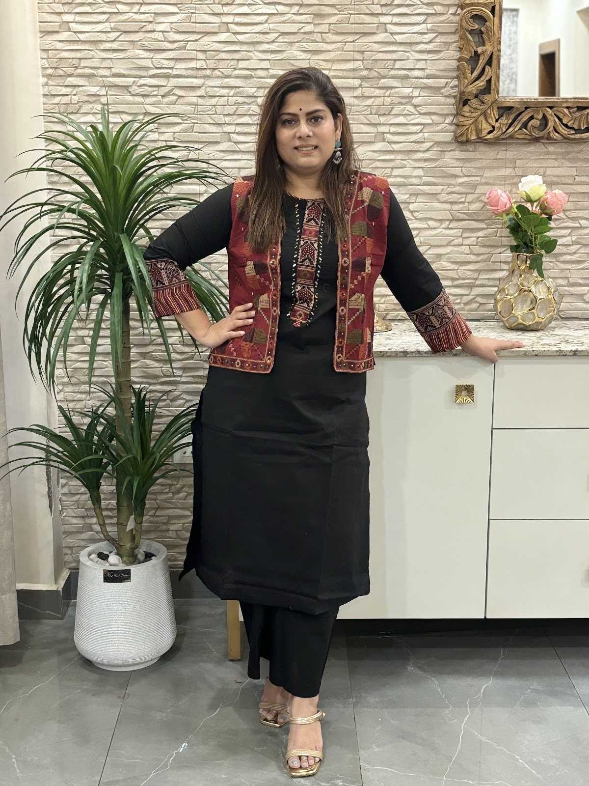 cambric-cotton-a-line-pant-set-paired-with-embroidered-jacket-black-1