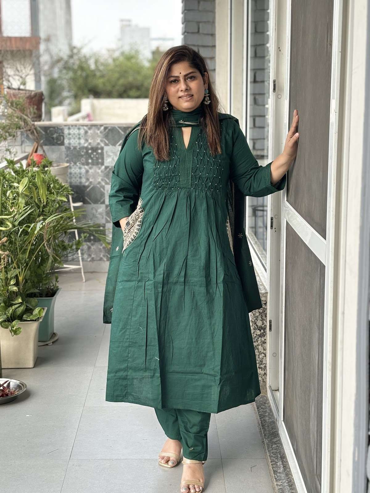 cambric-cotton-a-line-suit-set-with-embroidered-pockets-back-bottle-green-1