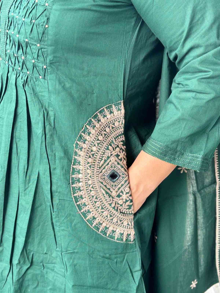 cambric-cotton-a-line-suit-set-with-embroidered-pockets-back-bottle-green-3