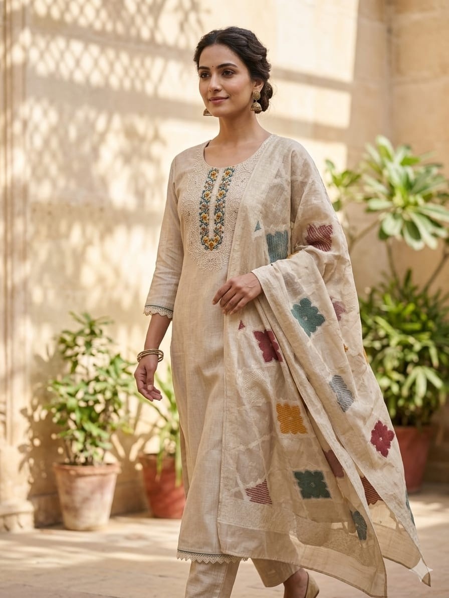 chanderi-embroidered-straight-fit-suit-set-with-cotton-lining-paired-with-jamdani-dupatta-beige-2